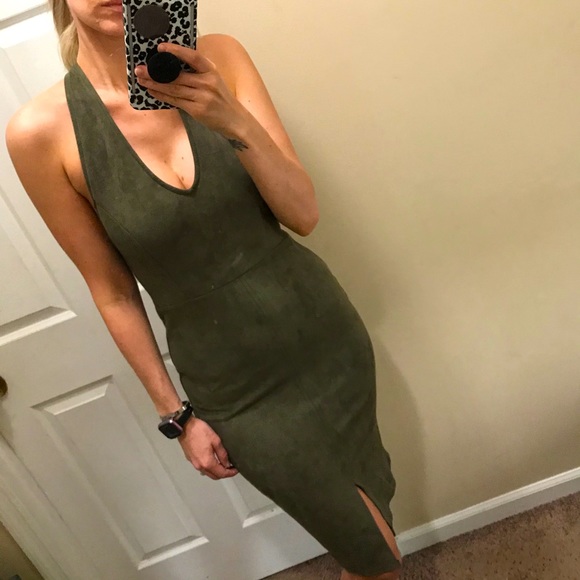 olive green bodycon dress fashion nova Leah Ribbed Midi Dress - Green